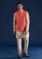 Red Mens Bandhani Silk Jacket Kurta Set