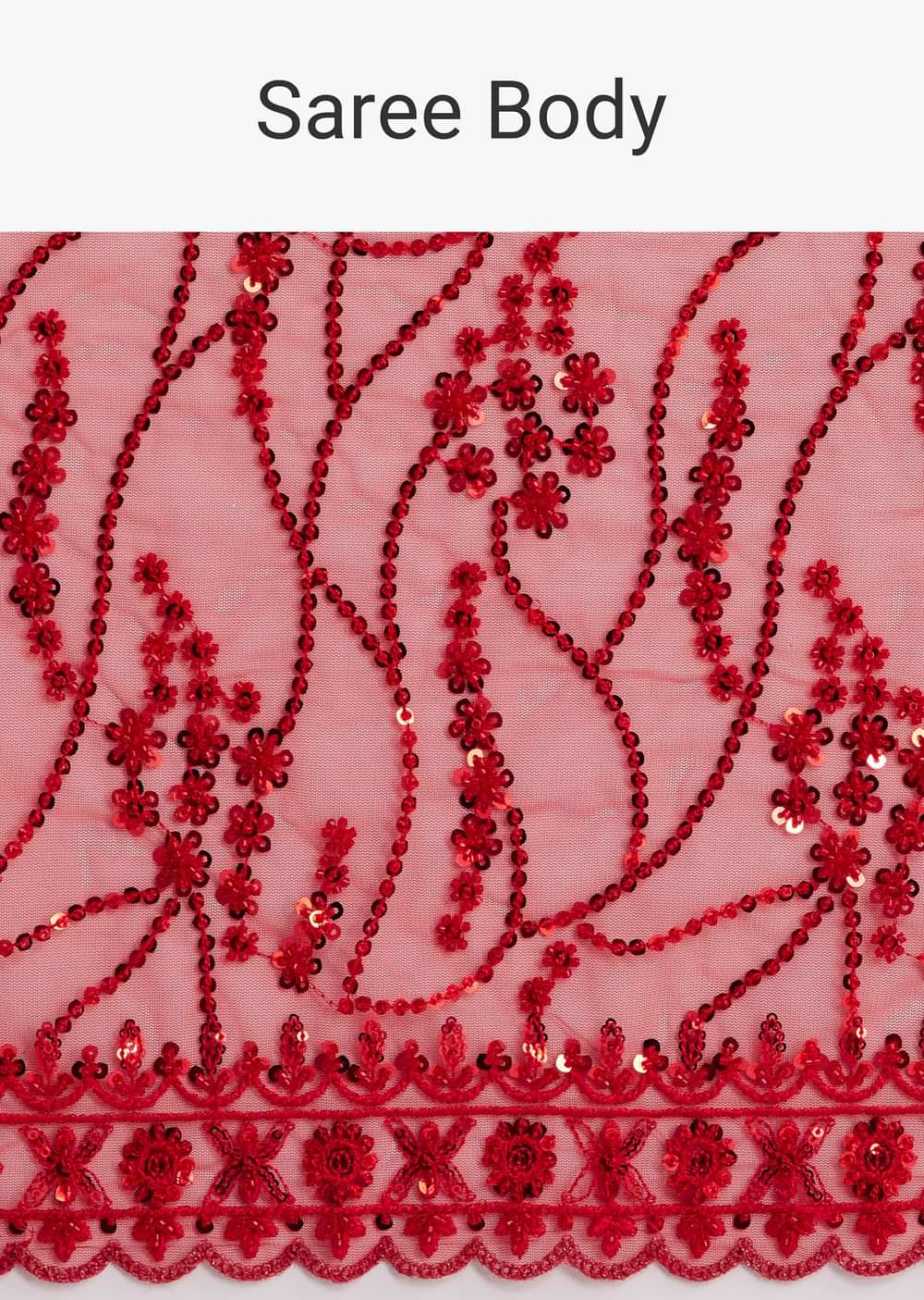 Red Net Saree With Sequins And Stone Detailing