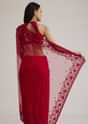 Red Net Saree With Sequins And Stones Embroidery