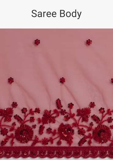 Red Net Saree With Sequins And Stones Embroidery