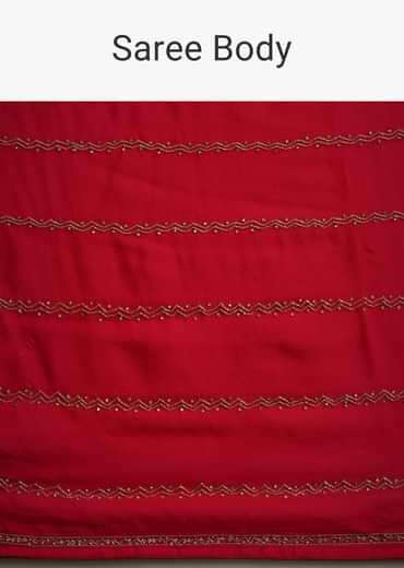 Red Orange Dual Tone Chinon Heavy Embroidered Saree