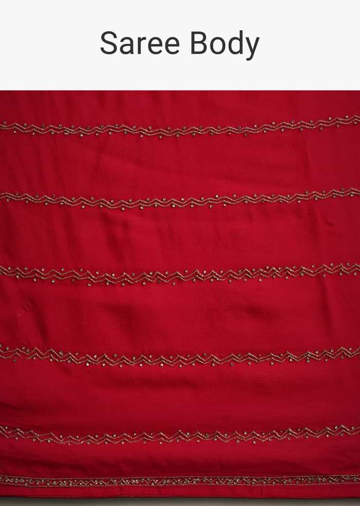 Red Orange Dual Tone Chinon Heavy Embroidered Saree