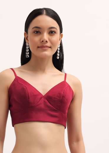 Red Organza Saree In Sequins With Unstitched Blouse