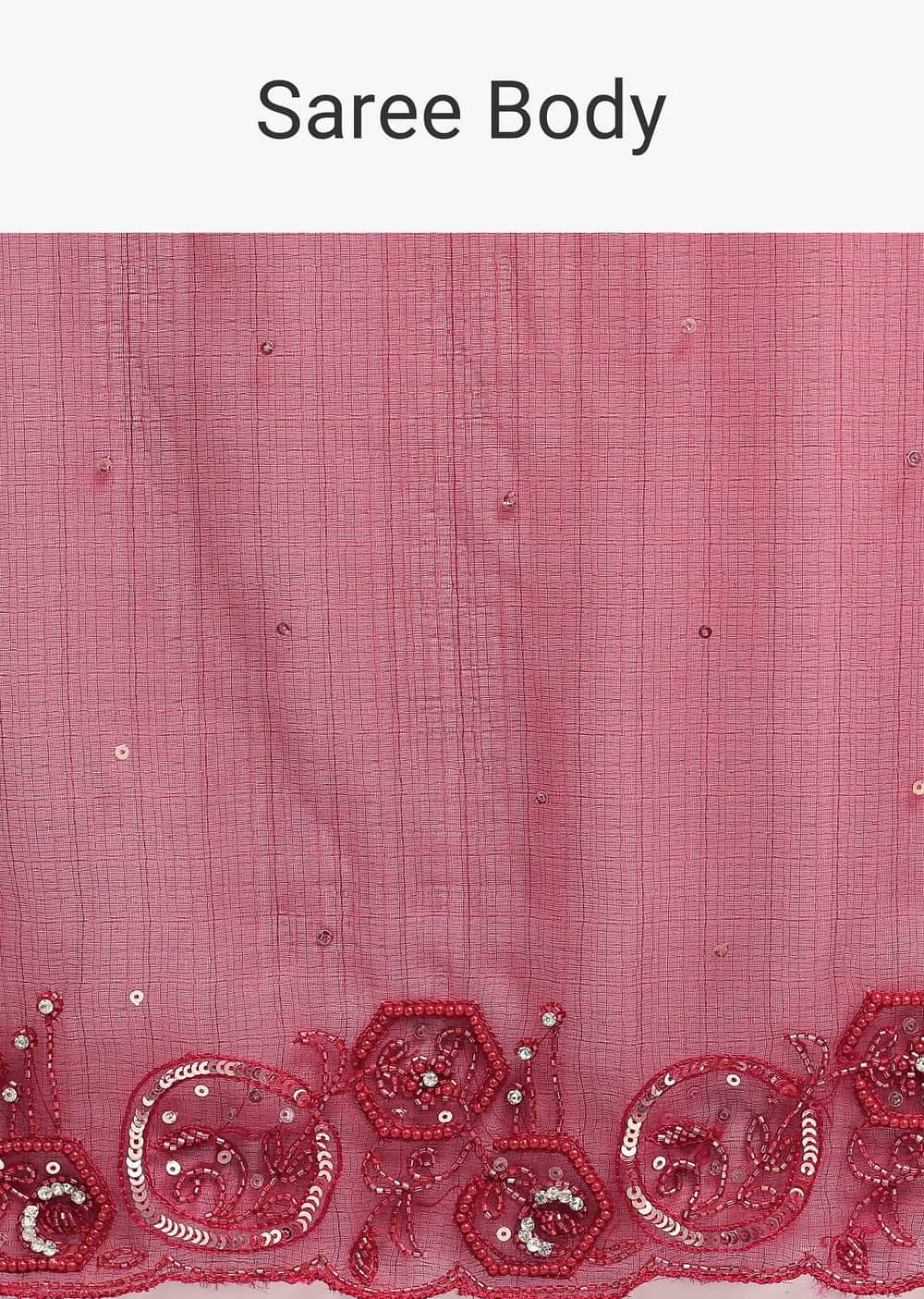 Red Organza Saree In Sequins With Unstitched Blouse