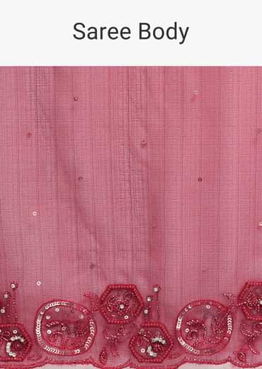 Red Organza Saree In Sequins With Unstitched Blouse
