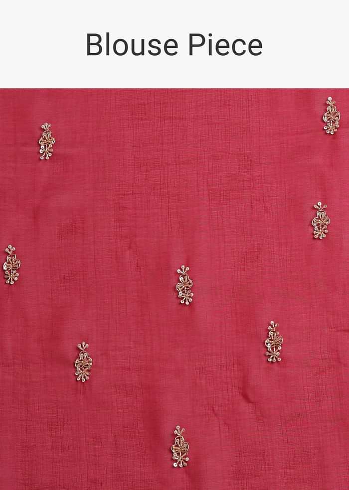 Red Organza Saree With Cutdana And Sequins Border
