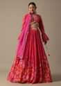 Red Printed Chiffon Lehenga Set