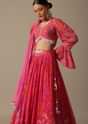 Red Printed Chiffon Lehenga Set