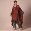 Red Printed Kaftaan Set With Resham And Metal Coin Detailing