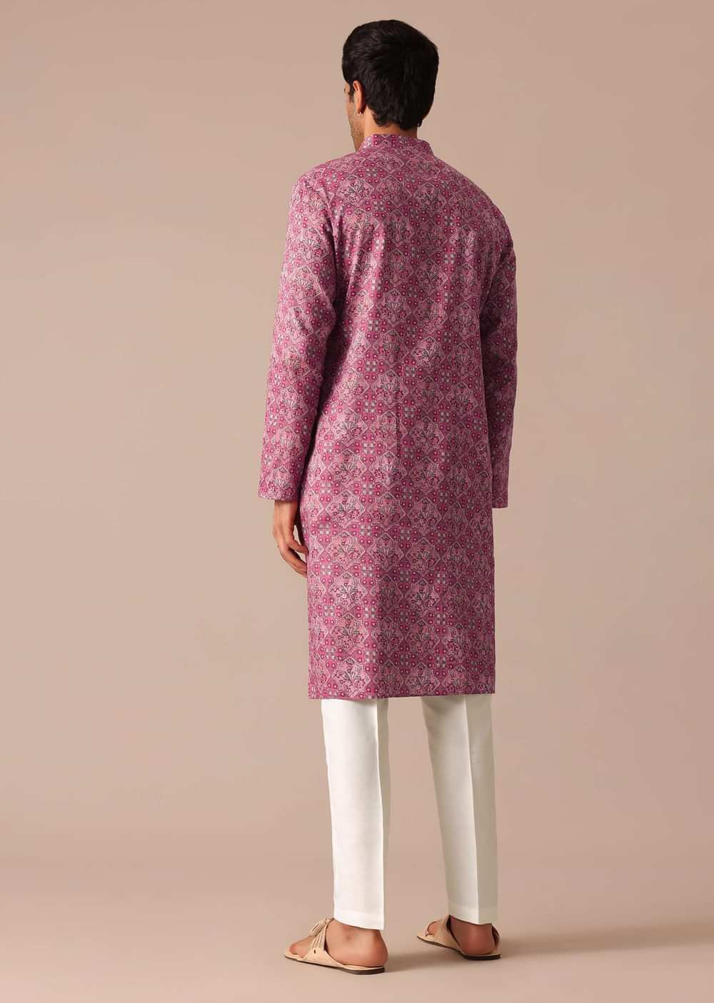 Pink Printed Kurta and Pant Set in Satin