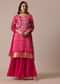 Red Printed Kurta Sharara Set In Silk