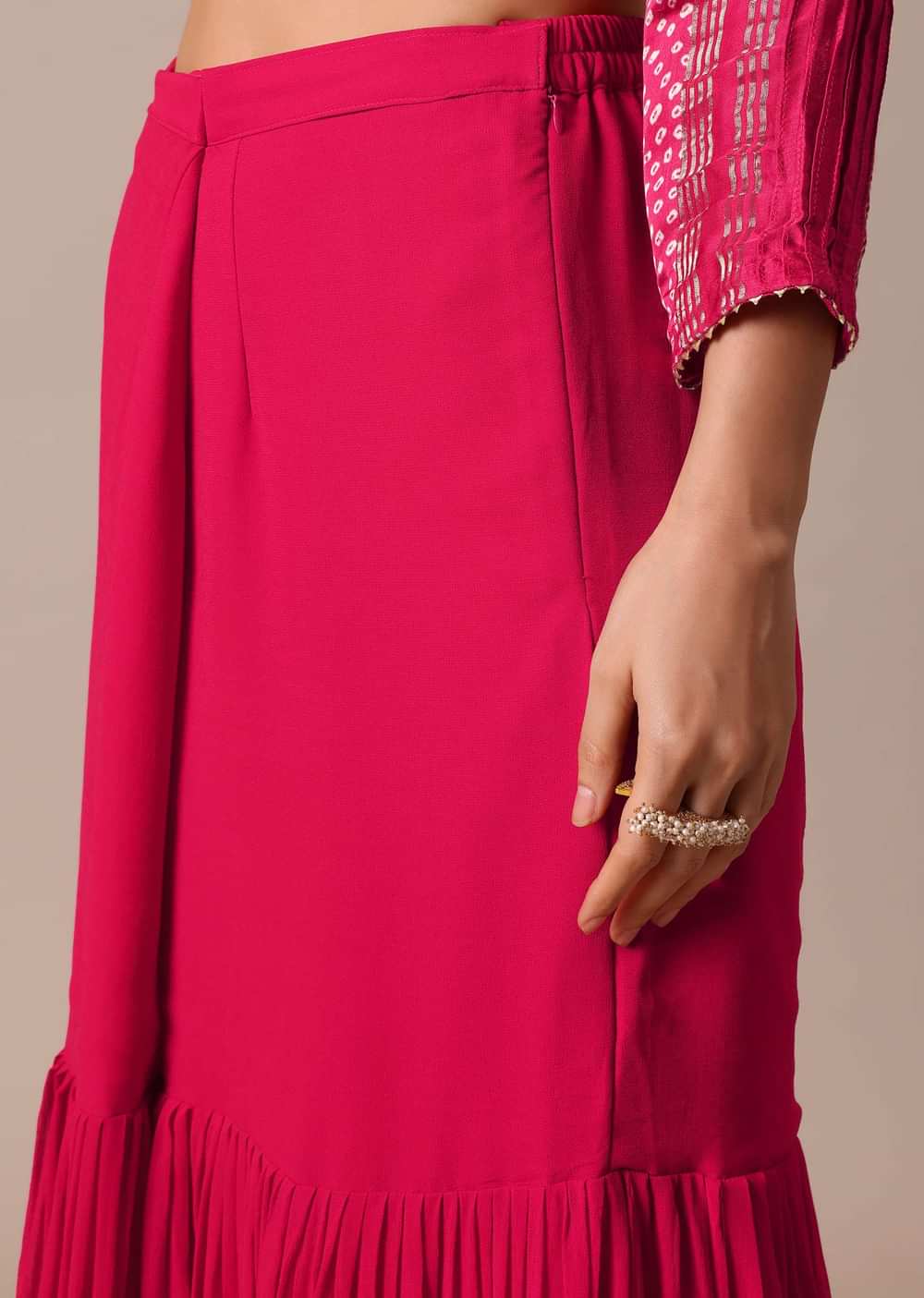 Red Printed Kurta Sharara Set In Silk