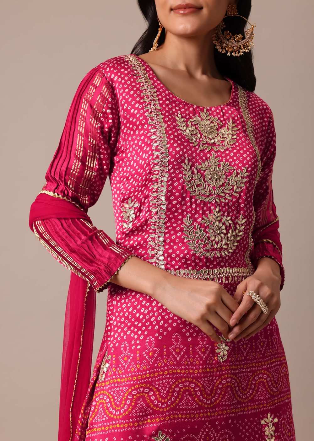 Red Printed Kurta Sharara Set In Silk