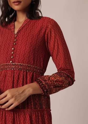 Red Printed Kurti With Belt