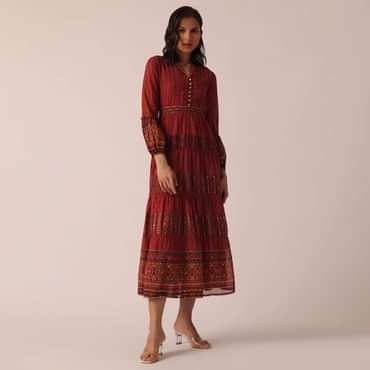 Red Printed Kurti With Belt
