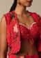 Red Printed Lehenga And Jacket Set In Chiffon