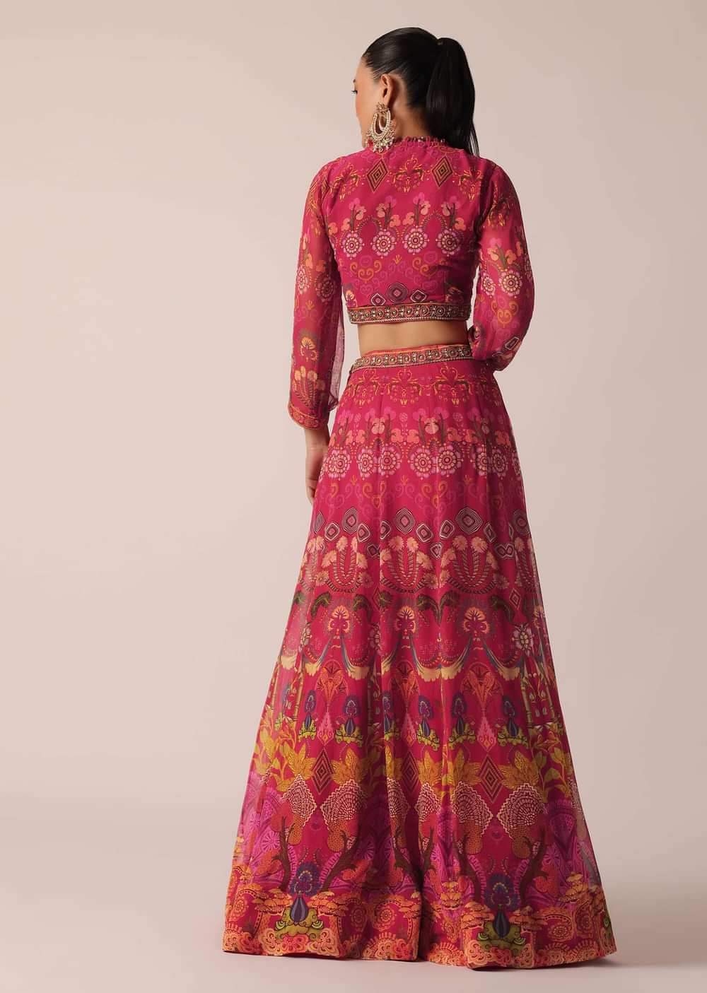 Red Printed Lehenga Set With Sequin Work