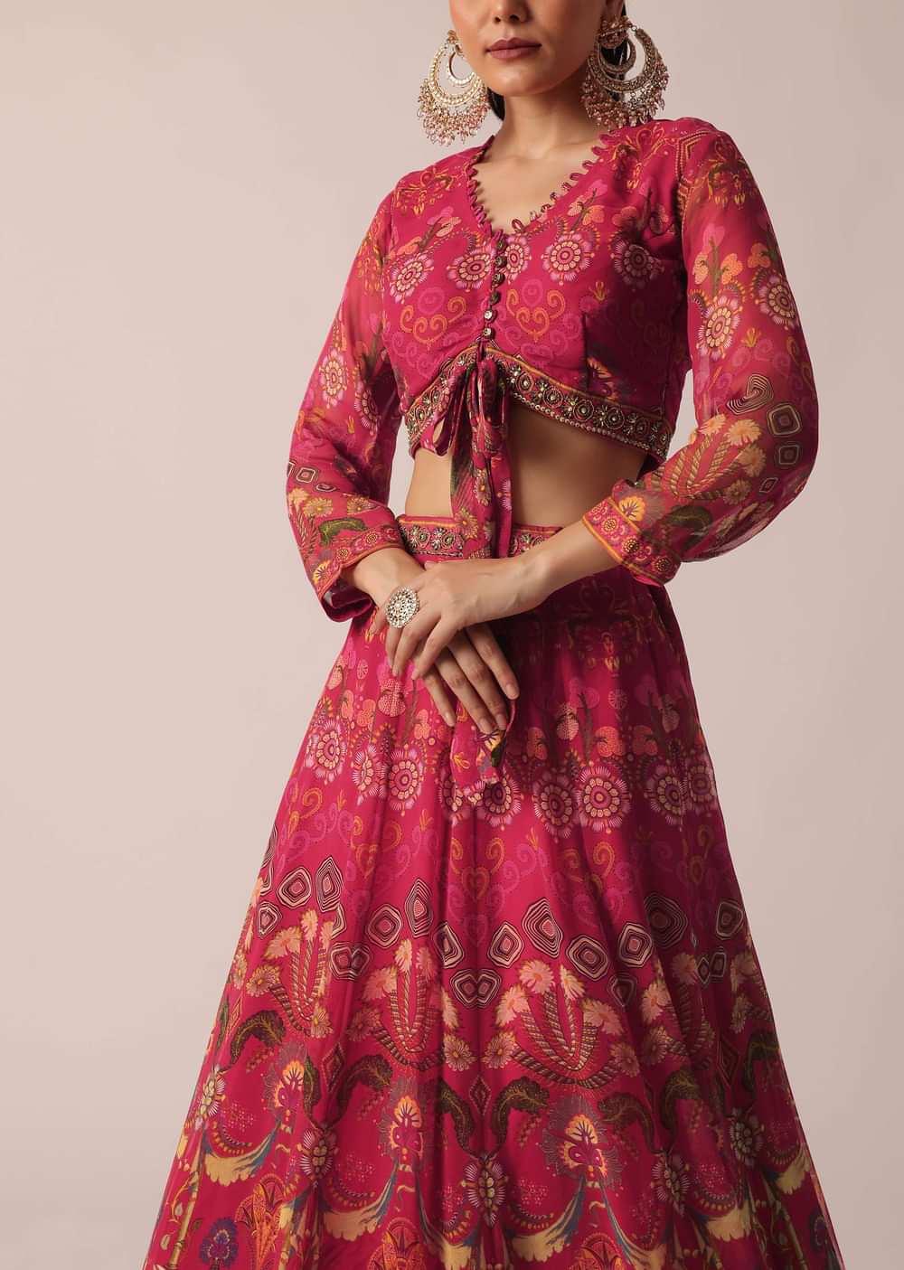Red Printed Lehenga Set With Sequin Work