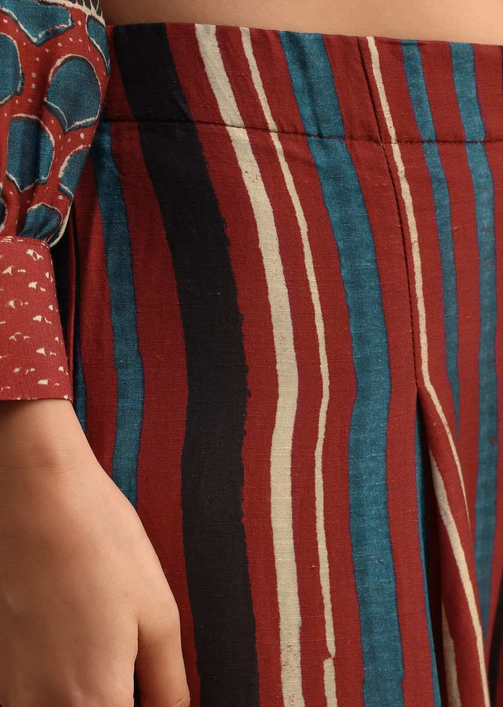 Red Printed Shirt Palazzo Set With Embroidery
