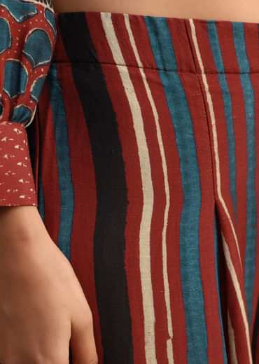 Red Printed Shirt Palazzo Set With Embroidery