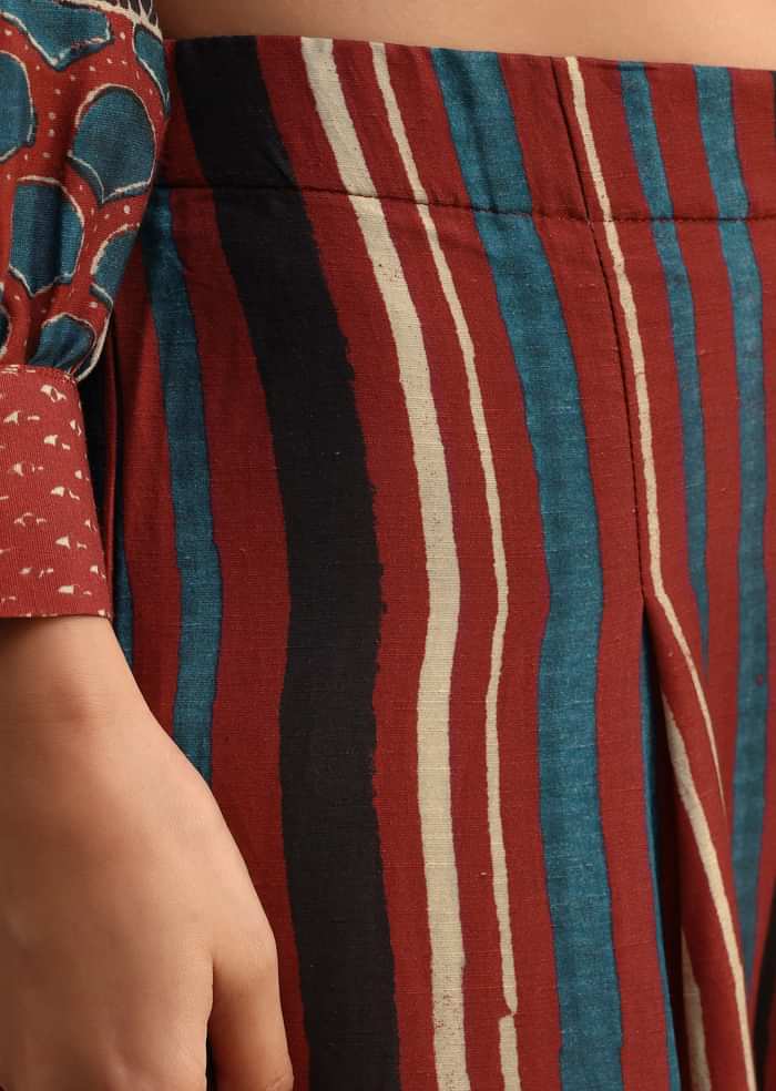 Red Printed Shirt Palazzo Set With Embroidery