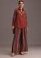 Red Printed Shirt Palazzo Set With Embroidery