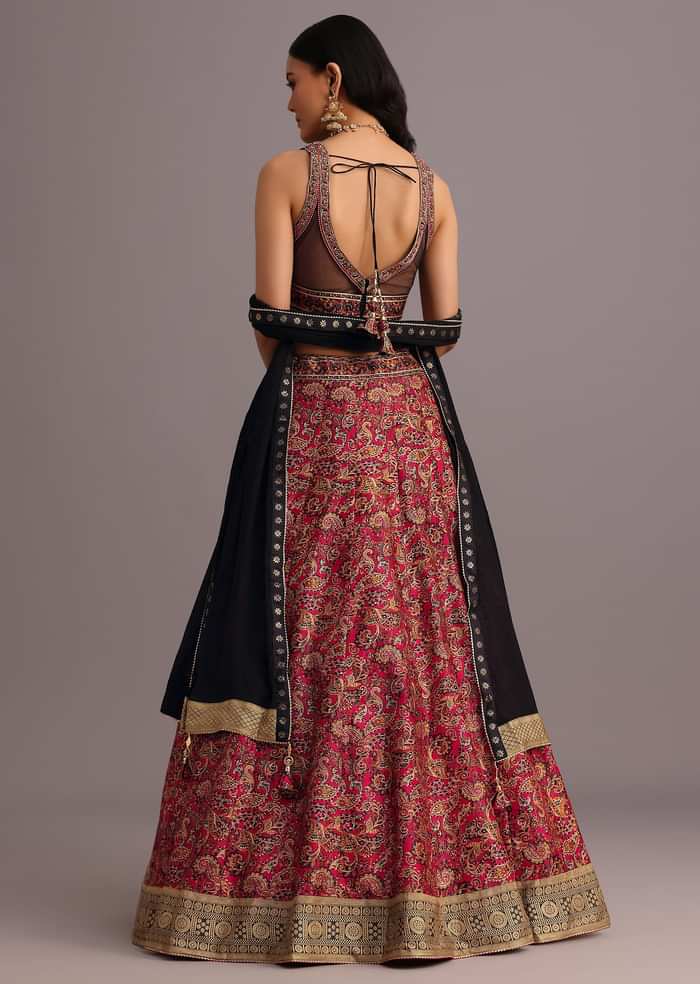 Red Printed Zari Embroidered Lehenga Choli With Dupatta