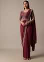 Red Ready Pleated Saree With Embellished Blouse