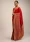 Red Saree In Silk With Brocade Geometric Design On The Border And Gotta Patti Work