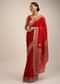 Red Saree In Silk With Brocade Geometric Design On The Pallu And Gotta Embroidery