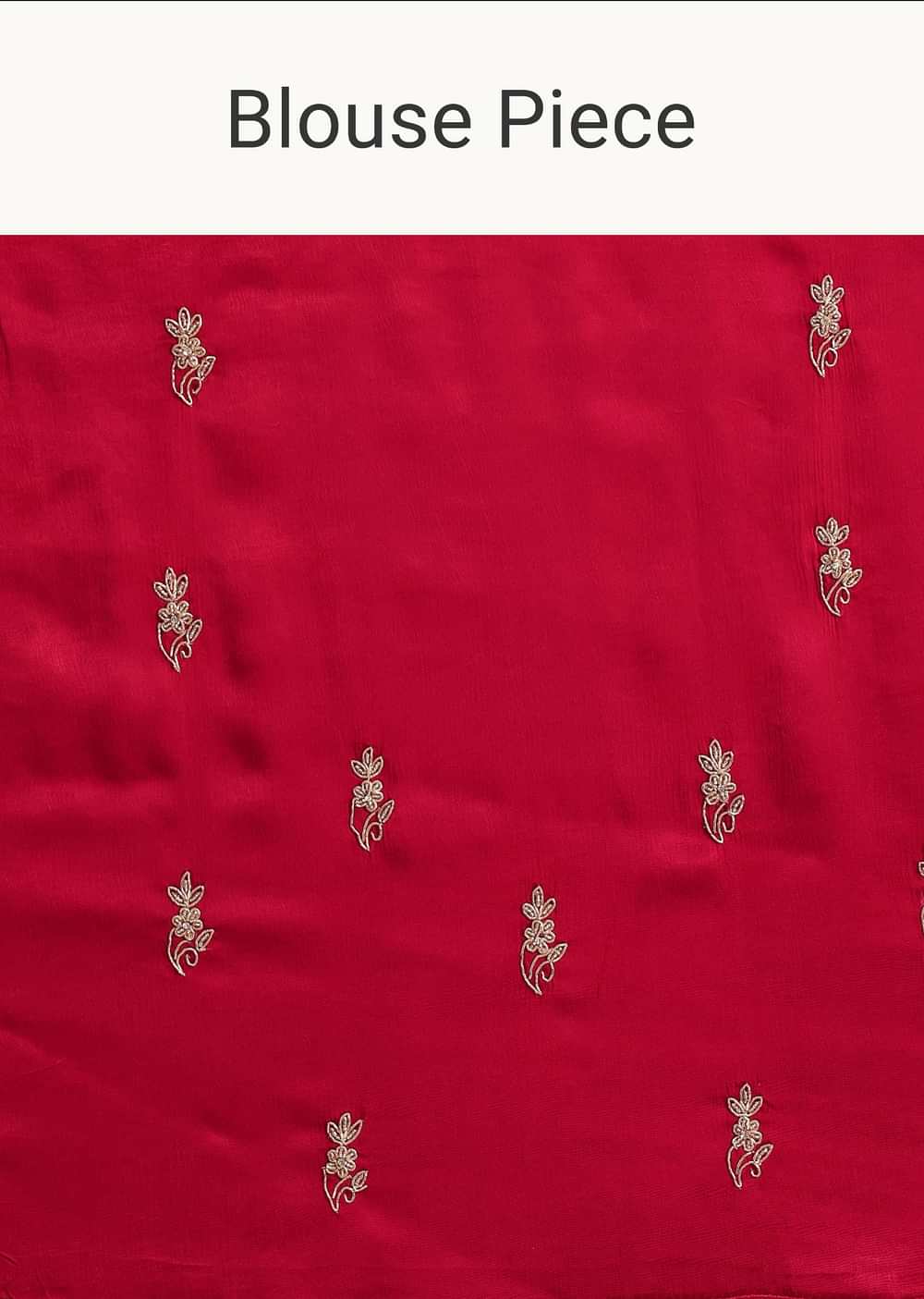 Red Satin Saree With Stone Embroidered Border And Unstitched Blouse
