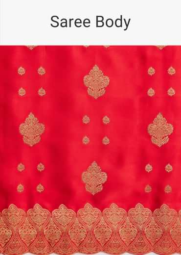 Red Satin Silk Butti Woven Saree With Scallop Brocade Border