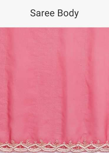 Red Scallop Border Organza Saree With Unstitched Blouse