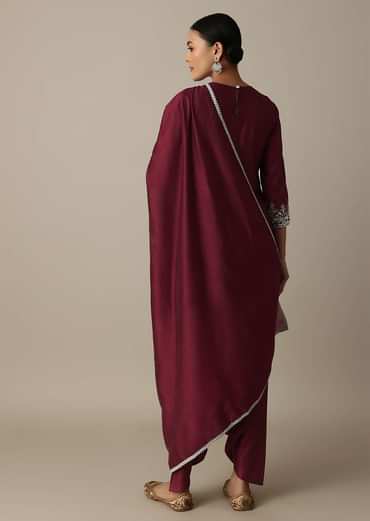 Red Silk Embroidery Kurta Set With Salwar And Dupatta