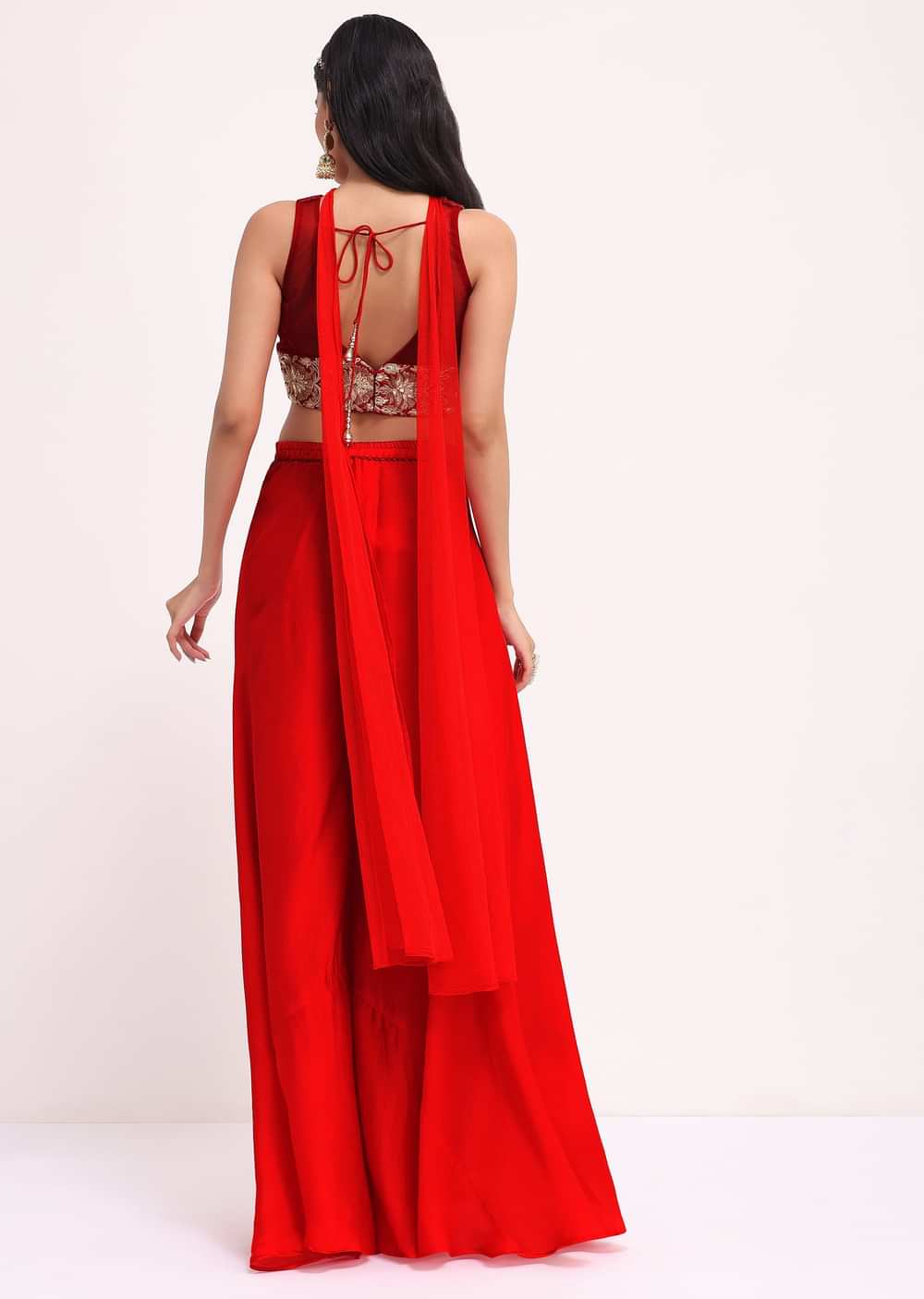 Red Silk Gotta Patti Crop Top Set With Dupatta