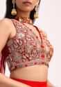 Red Silk Gotta Patti Crop Top Set With Dupatta
