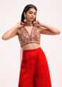 Red Silk Gotta Patti Crop Top Set With Dupatta