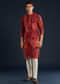 Red Silk Kurta Set With Foil Work