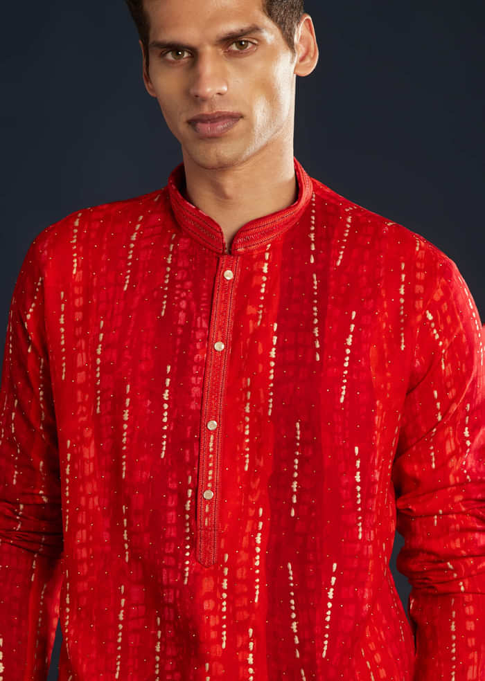 Red Silk Kurta Set with Resham Work