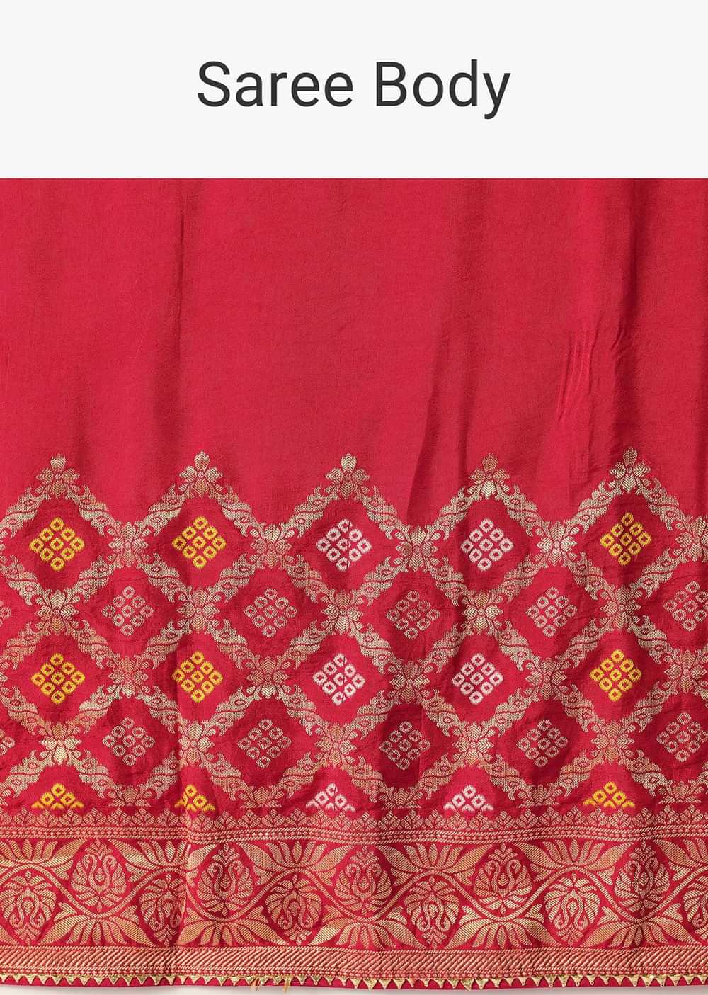 Red Silk Woven Saree With Bandhani Detail And Unstitched Blouse Piece