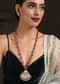 Red Stone Long Necklace With A Kundan Pendant And Pearls By Paisley Pop