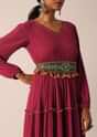 Red Tiered Long Kurti With Embellished Belt