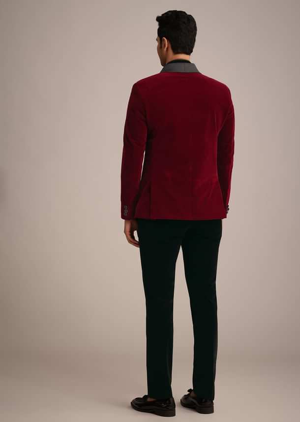 Red Tuxedo Set In Micro Velvet