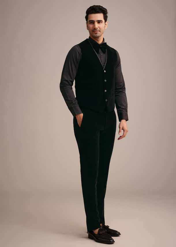 Red Tuxedo Set In Micro Velvet