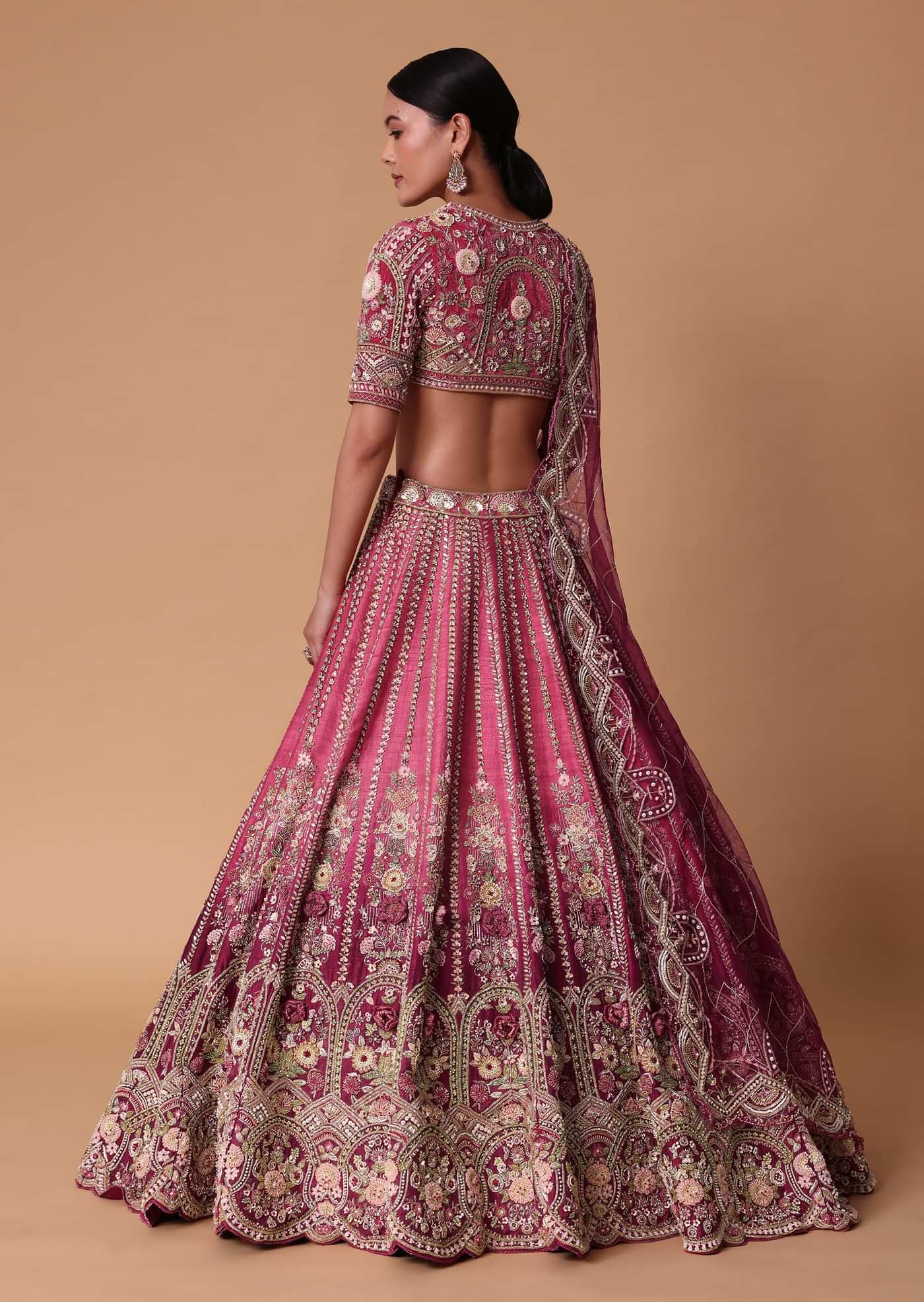 Red Velvet Silk 16 Kali Zardosi Lehenga With Crystal Blouse And Two Dupattas