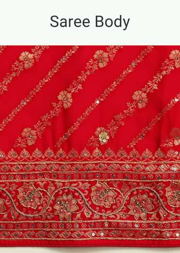 Red Zardosi Embroidered Saree With Unstitched Blouse