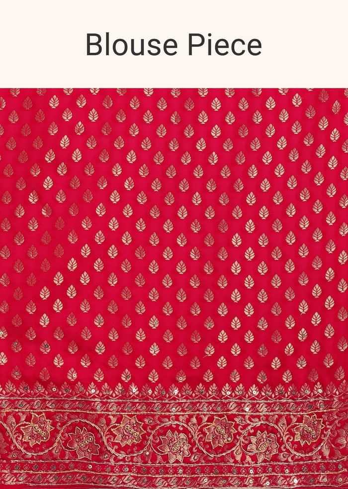 Red Zardosi Embroidered Saree With Unstitched Blouse