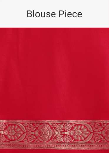 Red Zari Jaal Dola Silk Saree With Unstitched Blouse