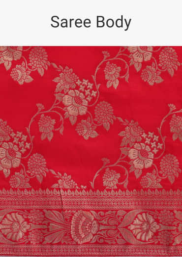 Red Zari Jaal Dola Silk Saree With Unstitched Blouse