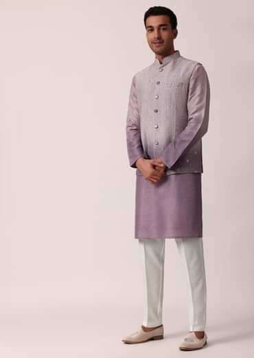 Regal Purple Silk Jacket Kurta Set For Men